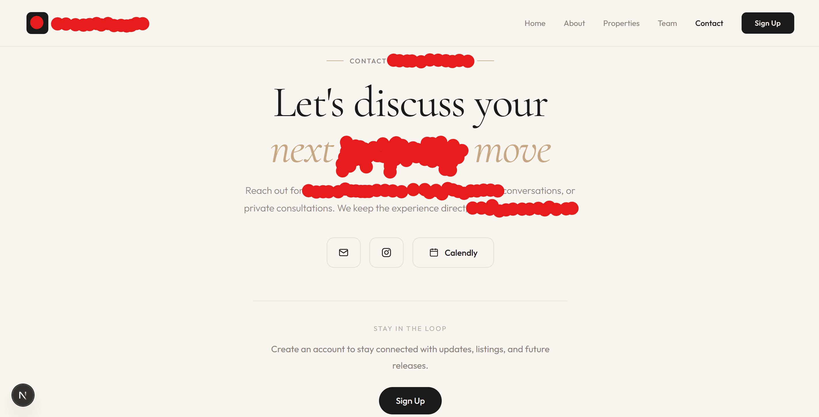 Screenshot of the production-style web app contact page